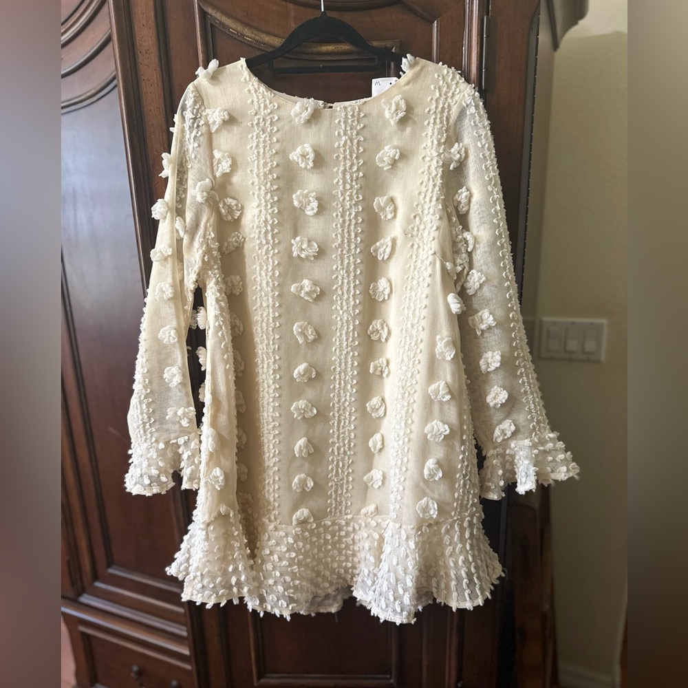Spring Dresses for Women Long Sleeve Casual Dot Ruffle Chiffon Flowy Mini Summer